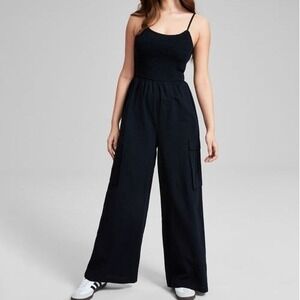 And Now This Repeat Cargo Pocket Jumpsuit Rustic Spirit Black Womens Petite S